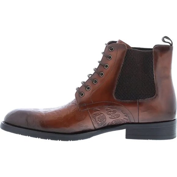Robert Graham Hyperspace Skull Embossed Lace-Up Leather Boot in Cognac